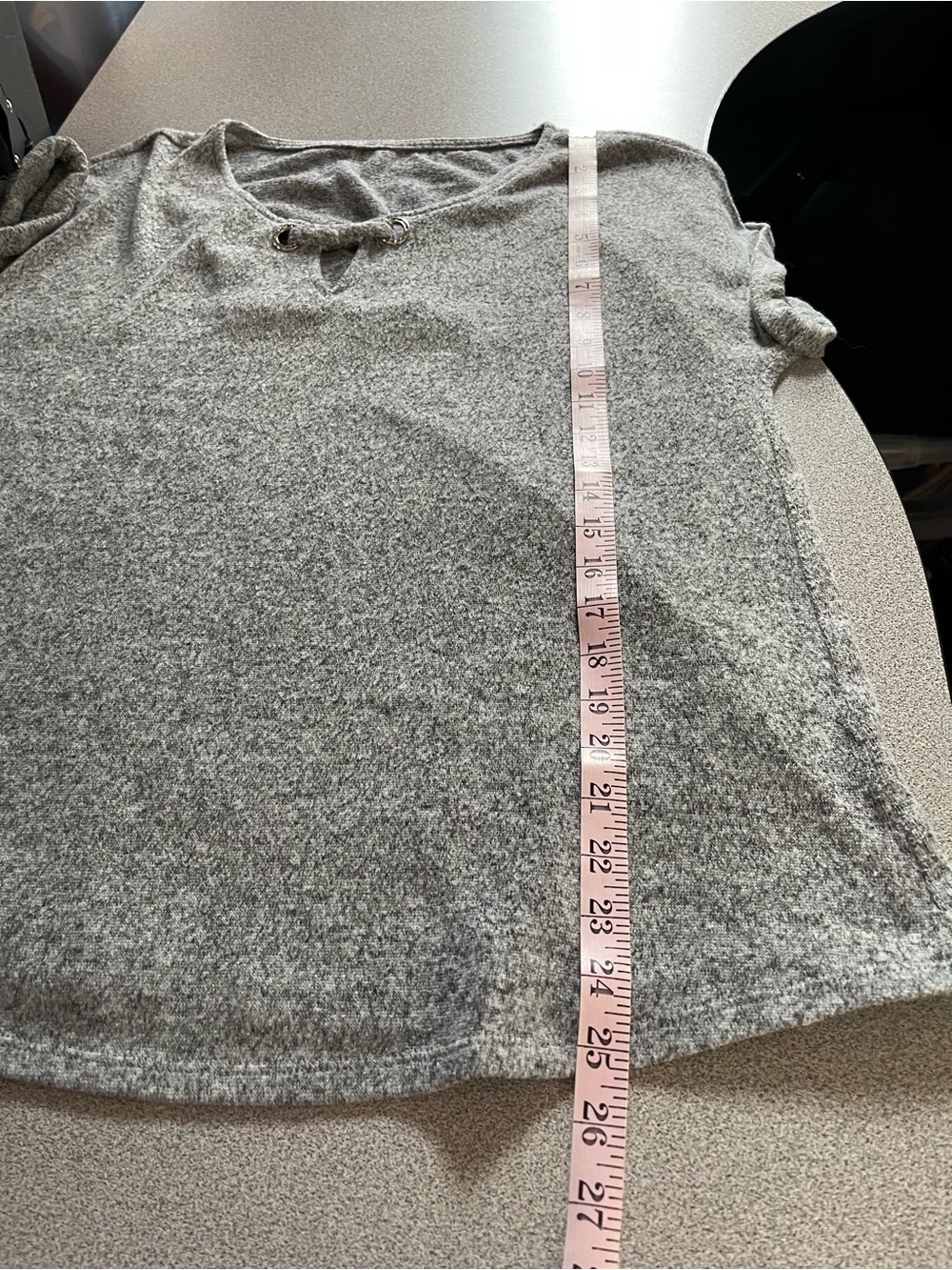 Heathered Grey Short Sleeve Knit Top Jewelled Bling Detail - Picture 7 of 7